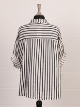 Italian Stripe Print Button Through Linen Top  - Beige